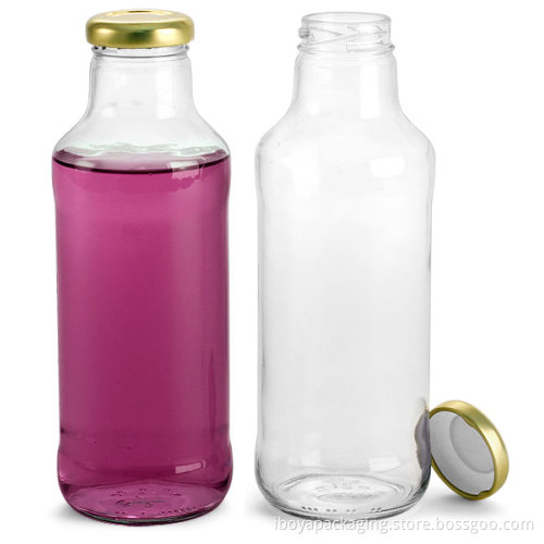 Clear Glass Beverage Bottles with Gold Metal Cap